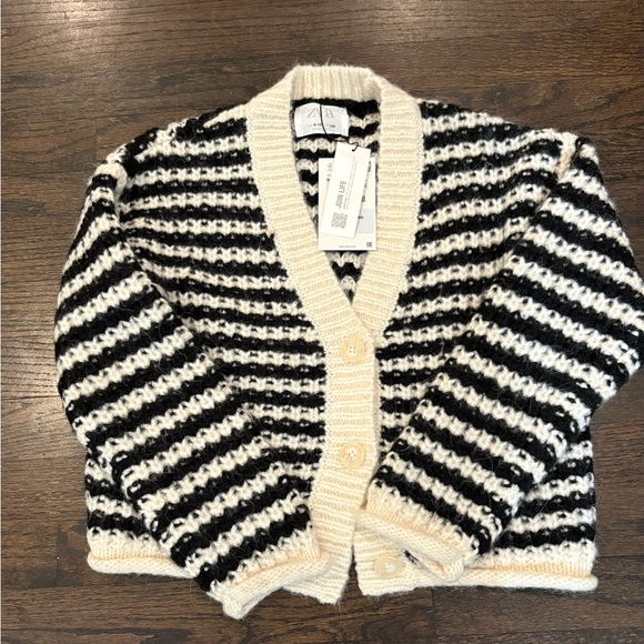 Zara Other - Zara Kids Girls Chunky Black White Striped Button Cardigan Sweater 9-10